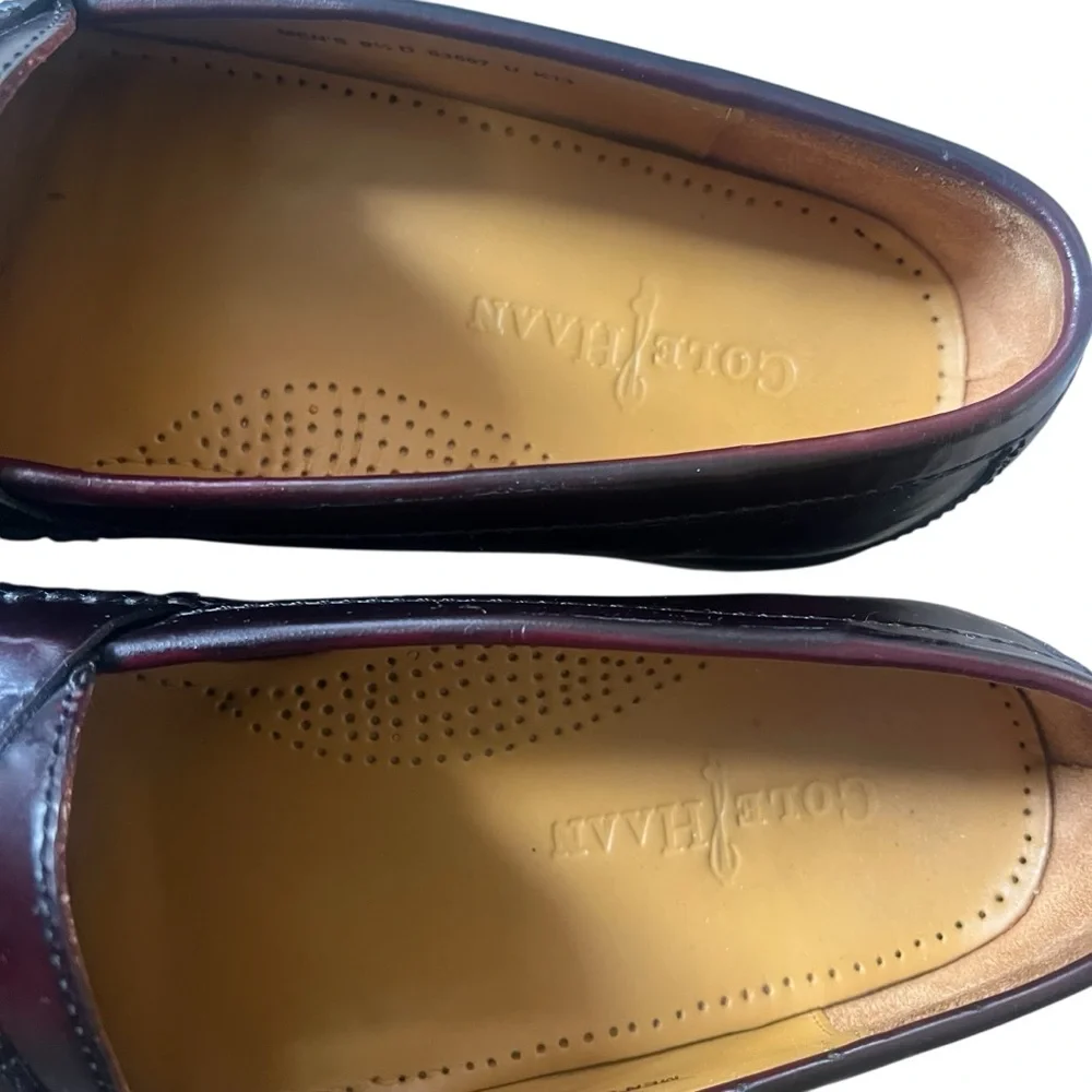 Cole Haan Mens Pinch Tassel Penny Loafers Burgundy Slip On Dress Shoes Size 9.5 - Picture 4 of 7